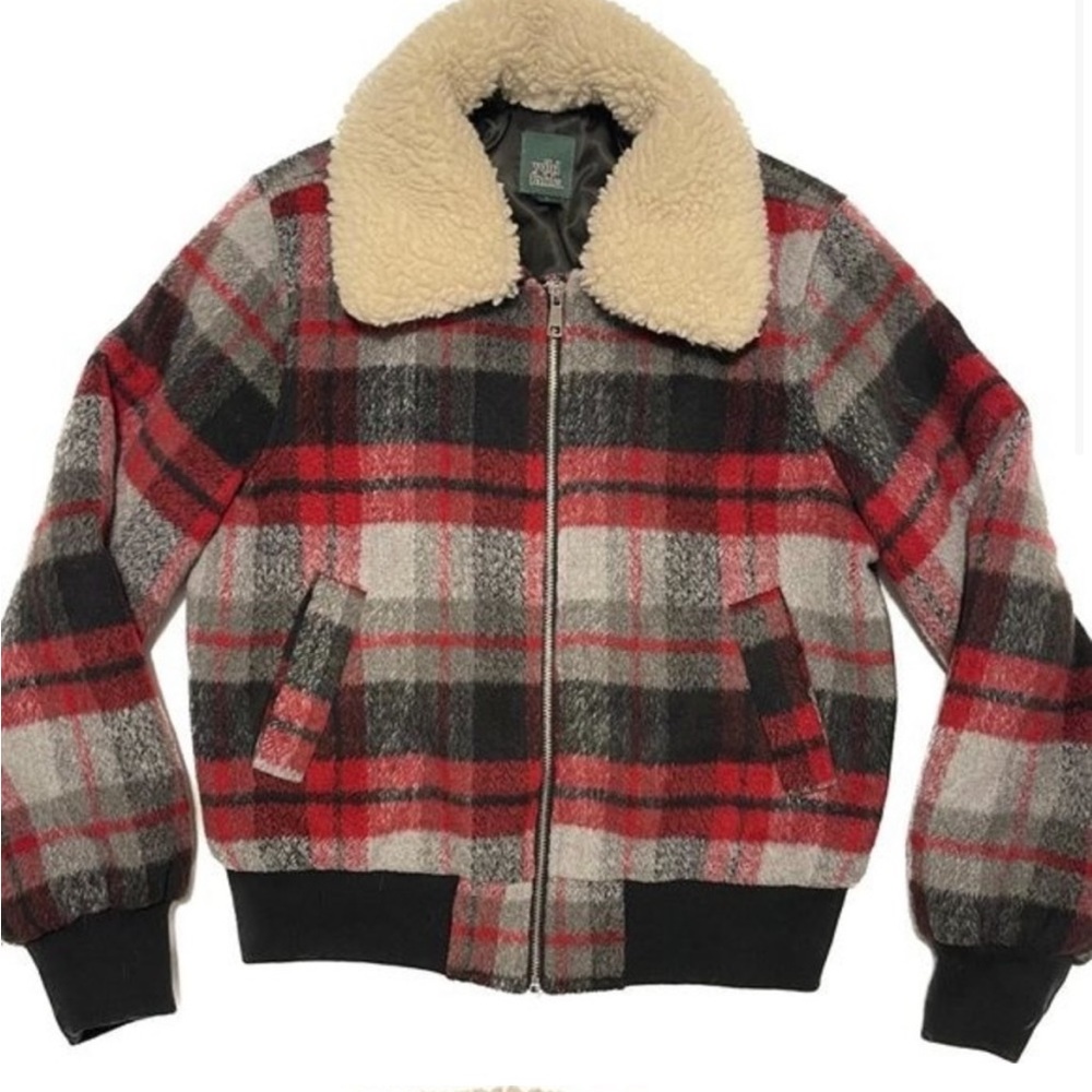 Wild Fable Red Plaid Coat // Sherpa // S